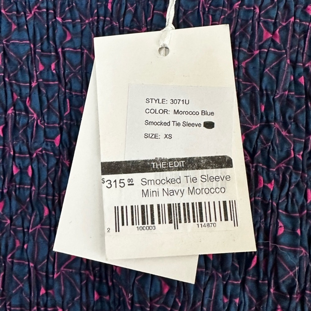 NWT Oliphant Morocco smocked tie sleeve mini dress - Picture 5 of 5